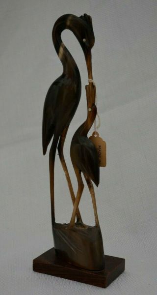 Vintage Mother Baby Carved Buffalo Horn Sculpture Crane Heron Bird Vtg India 4