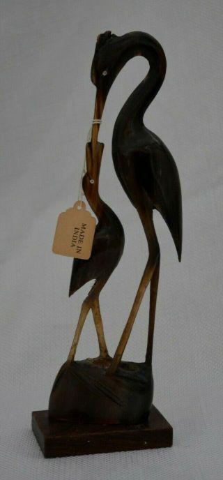 Vintage Mother Baby Carved Buffalo Horn Sculpture Crane Heron Bird Vtg India 5