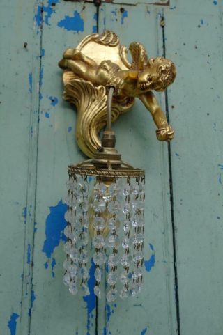 Vintage French Gold Cherub Wall Sconce Chandelier Mid Century Hollywood Regency
