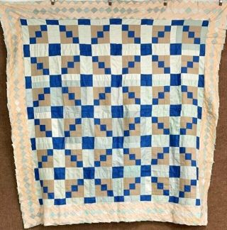 Pa Dutch C 1930s Patch Quilt Top Mennonite Blue Green