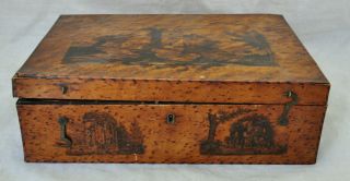 Antique Birdseye Maple Jewelry Cigar Box W Castle Decor
