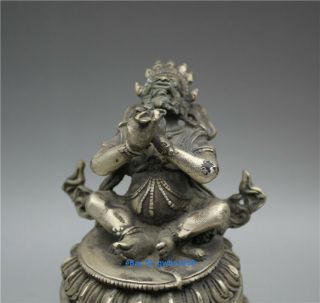 Chinese Buddhism Vajra King Kong Mahakala Tibetan silver Statue Incense Burner 2