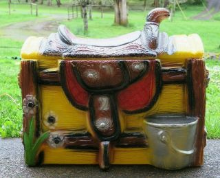 Rare Vintage Western Saddle Blow Mold Toy Chest Box Cowboy Plastic Cowgirl