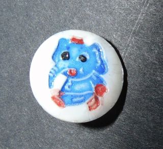 Vintage Small Kiddie White Glass Elephant Button 1029