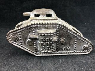 Old Cast Iron U.  S.  A.  Tank Toy Still Bank 1918 Paint Wwi Tank Bank