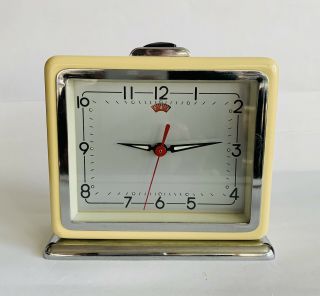 Mid - Century Modern Alarm Clock,  Date & Second,  Metal Body,  Marked Shanghai China