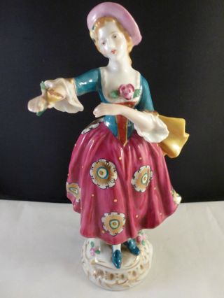 19c Chelsea Porcelain Victorian Lady Holding Flower Figurine Figure Dresden