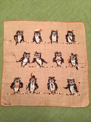 Adorable Vintage Jeanne Miller Hanky - Adorable Owls