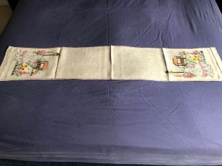 Vintage Hand Embroidered Crinoline Lady Oblong Table Runner / Dresser Scarf 3