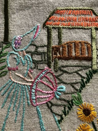 Vintage Hand Embroidered Crinoline Lady Oblong Table Runner / Dresser Scarf 5