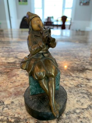 Charming Art Deco Period Bronzed Spelter Statue Of A Flute Player