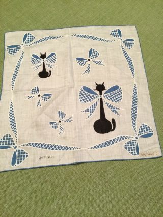 Vintage Signed Hanky,  Kit Ann - Cats And Bows