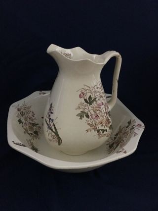 Anemone And Sons Antique Floral Porcelain Pitcher And Wash Basin Bowl Set
