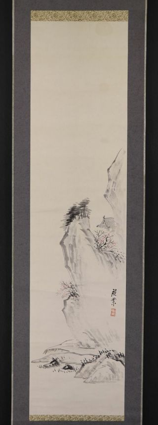 Japanese Hanging Scroll Art Painting Sansui Landscape Asian Antique E7390