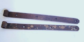 2 Antique Hand Forged Wrought Iron Strap Hinges From Old England Barn 16 "