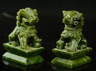 A Pair 100 China Natural Jade Hand - Carved Statues Of Pixiu Dragon B01