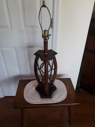 Vintage Mid - Century Modern Rattan Bent Wood Table Lamp