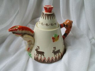 Vtg Clarice Cliff Art Deco Teepee Tea Pot Greetings From Canada 1930 