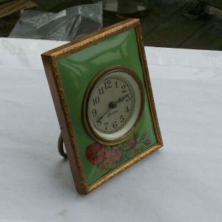 Rare Vintage 4.  25 " Wind Up Sessions Shelf Desk Clock Deco Flowers Look