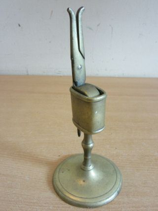 Antique Victorian Brass Candle Snuffer Scissors On Stand