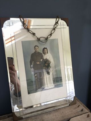 Vintage Art Deco Etched Bevelled Edge Geometric Picture Frame Wedding Photo
