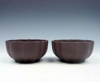 Pair Yixing Zisha Clay Hand Crafted Flower Petal Shaped Tea Cups 12261708