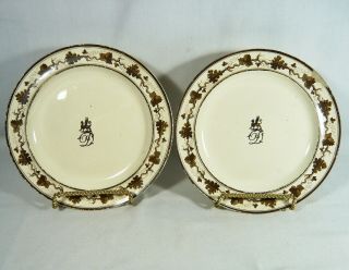 2 Antique Armorial Creamware Plates Hand Painted Griffin " D "
