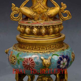 Chinese Vintage Brass Handwork Cloisonne King Kong Buddha Incense Burner 3