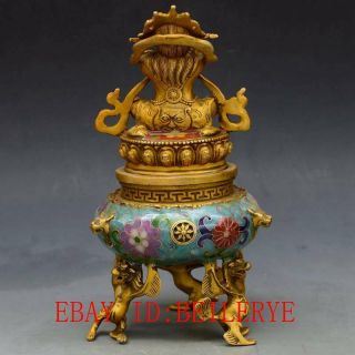 Chinese Vintage Brass Handwork Cloisonne King Kong Buddha Incense Burner 6