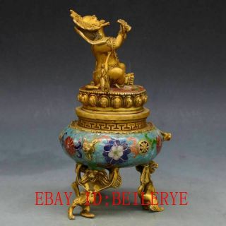 Chinese Vintage Brass Handwork Cloisonne King Kong Buddha Incense Burner 7