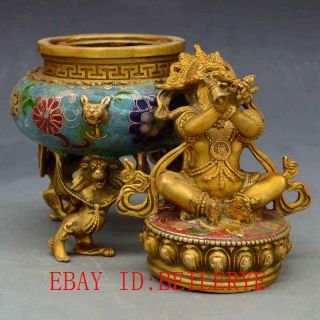 Chinese Vintage Brass Handwork Cloisonne King Kong Buddha Incense Burner 8