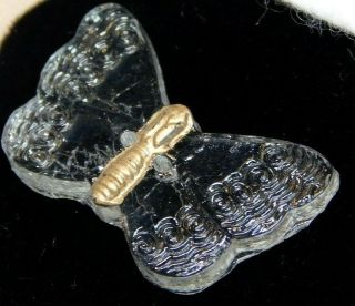 Antique Vtg Glass Button Clear Realistic Butterfly W Gold 1 & 1/8 E
