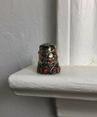 Vintage Silver Sterling 925 Coral Thimble Mexico Ornate