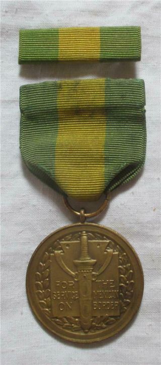 Wwi Us Mexican Border Service Medal Numbered Full Wrapped Brooch & Ribbon Bar