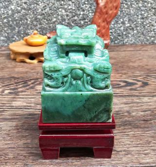 Natural Hetian Jade Jasper Hand - Carved Statue Dragon Seal Exquisite Cert:367