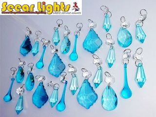 Turquoise Chandelier Light Lamp Parts 25 Aqua Crystals Cut Glass Droplets Prisms