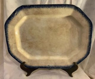 ANTIQUE 19th C BLUE AND WHITE IRONSTONE TRANSFERWARE XL PLATTER 3