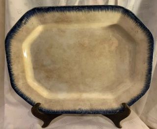 ANTIQUE 19th C BLUE AND WHITE IRONSTONE TRANSFERWARE XL PLATTER 4