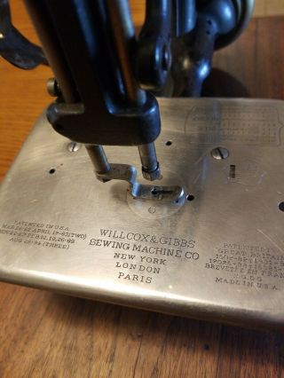 WILLCOX & GIBBS Antique Sewing Machine Chain Stitch Brass Medallion 1800’s 2