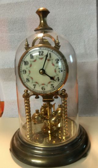 Vintage Hall Craft Anniversary Clock,  Glass Dome,  No Key,  Germany