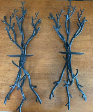 Set Of 2 Wall Sconce Wrought Iron Tree Branch Candle Holders Crate & Barrel