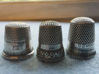 3 Vintage Sterling Silver Thimbles Size 11