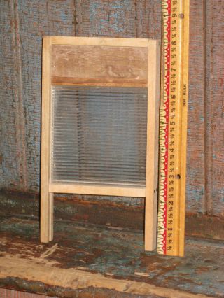 Antique Small Washboard Ribbed Glass Wood Toy Salesmans Sample Lingerie ? 8x4.  5