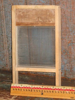 Antique Small Washboard Ribbed Glass Wood Toy Salesmans Sample Lingerie ? 8x4.  5 2
