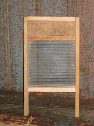 Antique Small Washboard Ribbed Glass Wood Toy Salesmans Sample Lingerie ? 8x4.  5 3