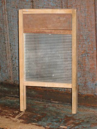 Antique Small Washboard Ribbed Glass Wood Toy Salesmans Sample Lingerie ? 8x4.  5 4