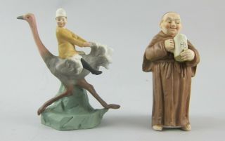Rare Schafer & Vater Figural Vases,  Beer Monk & Man Riding Ostrich