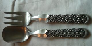 Vintage David Andersen Norway Modernist Pewter Salad Spoon Fork Serving Set 1960 2