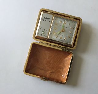 Vintage Phinney Walker Travel Alarm Clock Wind Up Light Japan Cognac