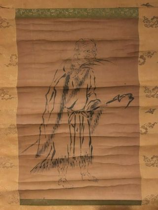 Japanese Old Hanging Scroll.  Kakejiku | God Farming Emperor Painting On Paper